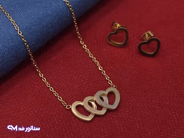 نیم ست طلایی طرح سه قلب N8160