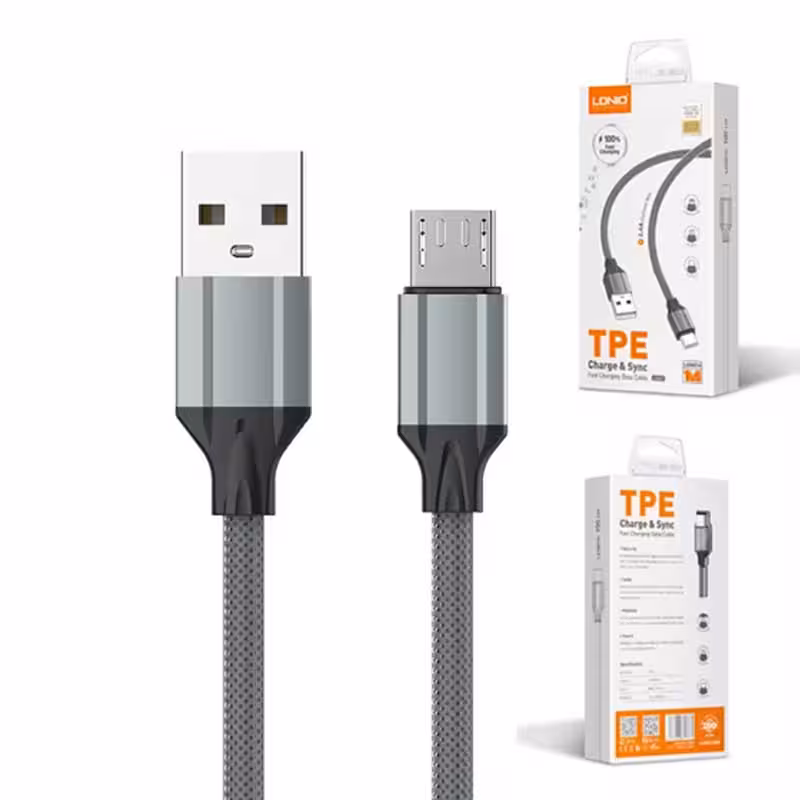 کابل شارژ و دیتا میکرو 1متری فست چرمی Ldnio LS441 2.4A