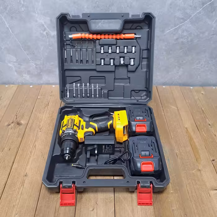 مجموعه 28 عددی دریل پیچ گوشتی شارژی براشلس صنعتی نیو پاور مدل  JAPAN _ TECHNOLOGY