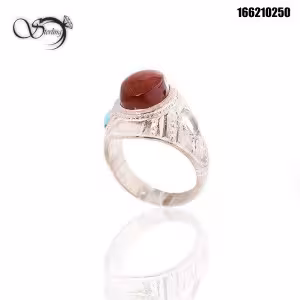 انگشتر نقره مردانه سه سنگ عقیق سرخ و درنجف و فیروزه کد:1735