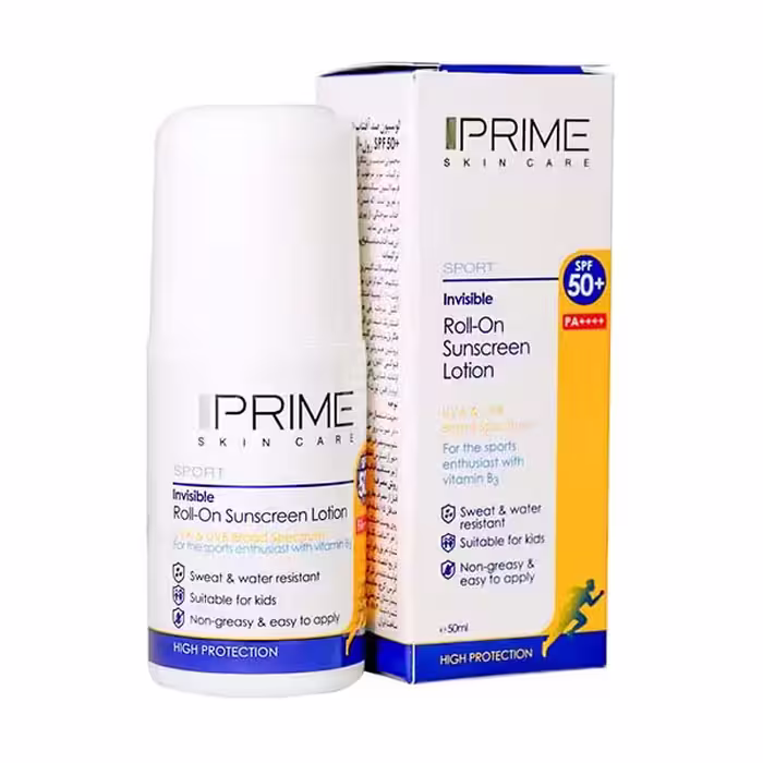 پرایم لوسیون ضدآفتاب رول آن فاقدرنگ SPF50 مناسب انواع پوست 50 میلی لیتر - داروکاو