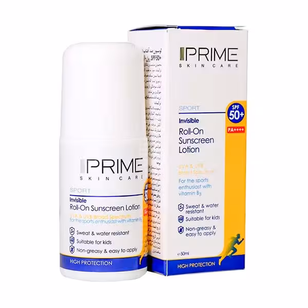 پرایم لوسیون ضدآفتاب رول آن فاقدرنگ SPF50 مناسب انواع پوست 50 میلی لیتر - داروکاو