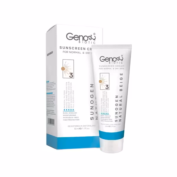 کرم ضد آفتاب رنگی پوست خشک و معمولی بژ طبیعی SPF50 ژنوبایوتیک