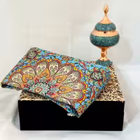 ست هدیه فیروزه کوبی شکلات خوری و رومیزی ترمه