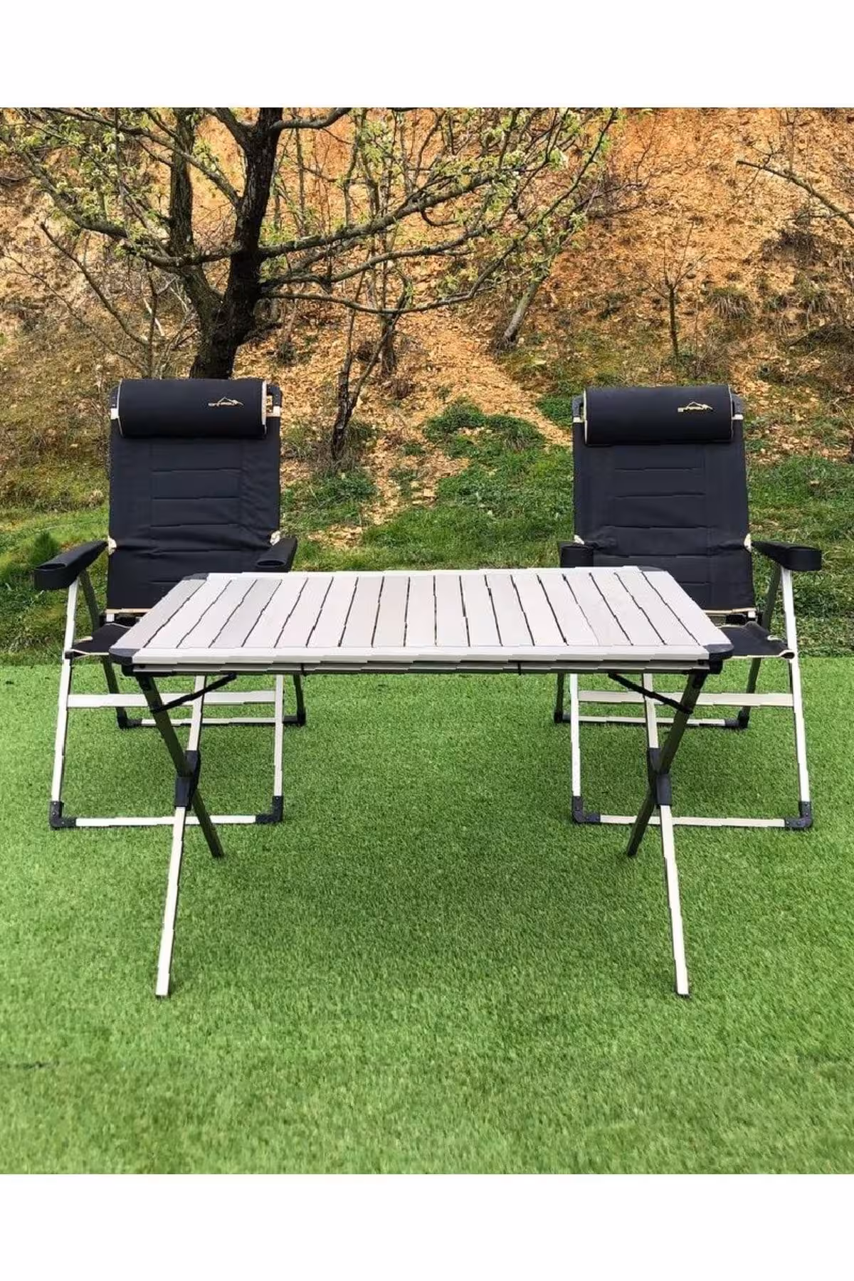 صندلی کمپ مشکی سیاه کمپینگ لوکس 2 قطعه   مجموعه میز آلومینیومی Xxl campout