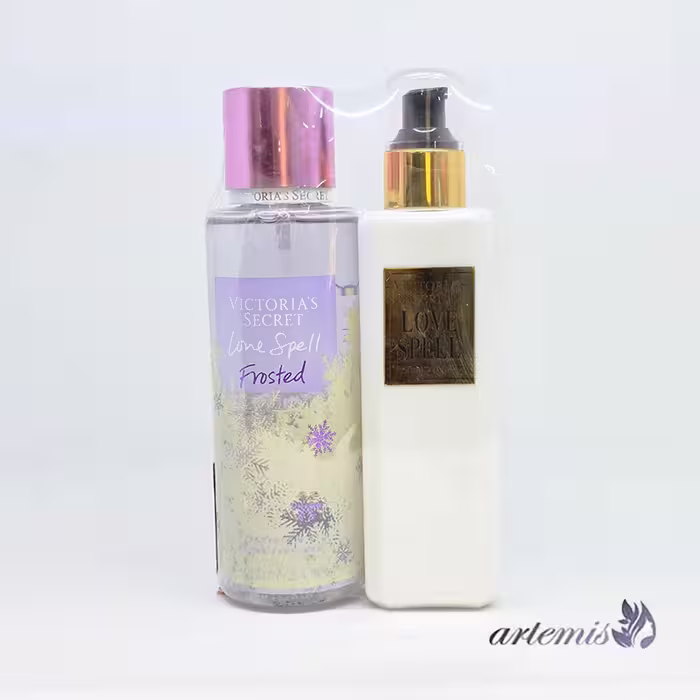 پک دوتایی بادی اسپلش و لوسیون بدن زنانه ویکتوریا سیکرت، مدل‌های Love Spell Frosted و Love Spell
