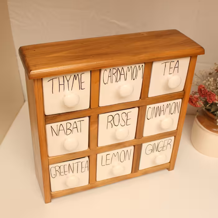 جای ادویه 9 پارچه مدل چوبی و سرامیکی کد Text09