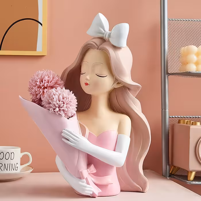 مجسمه مدل دختر پاپیونی گلدان به دست