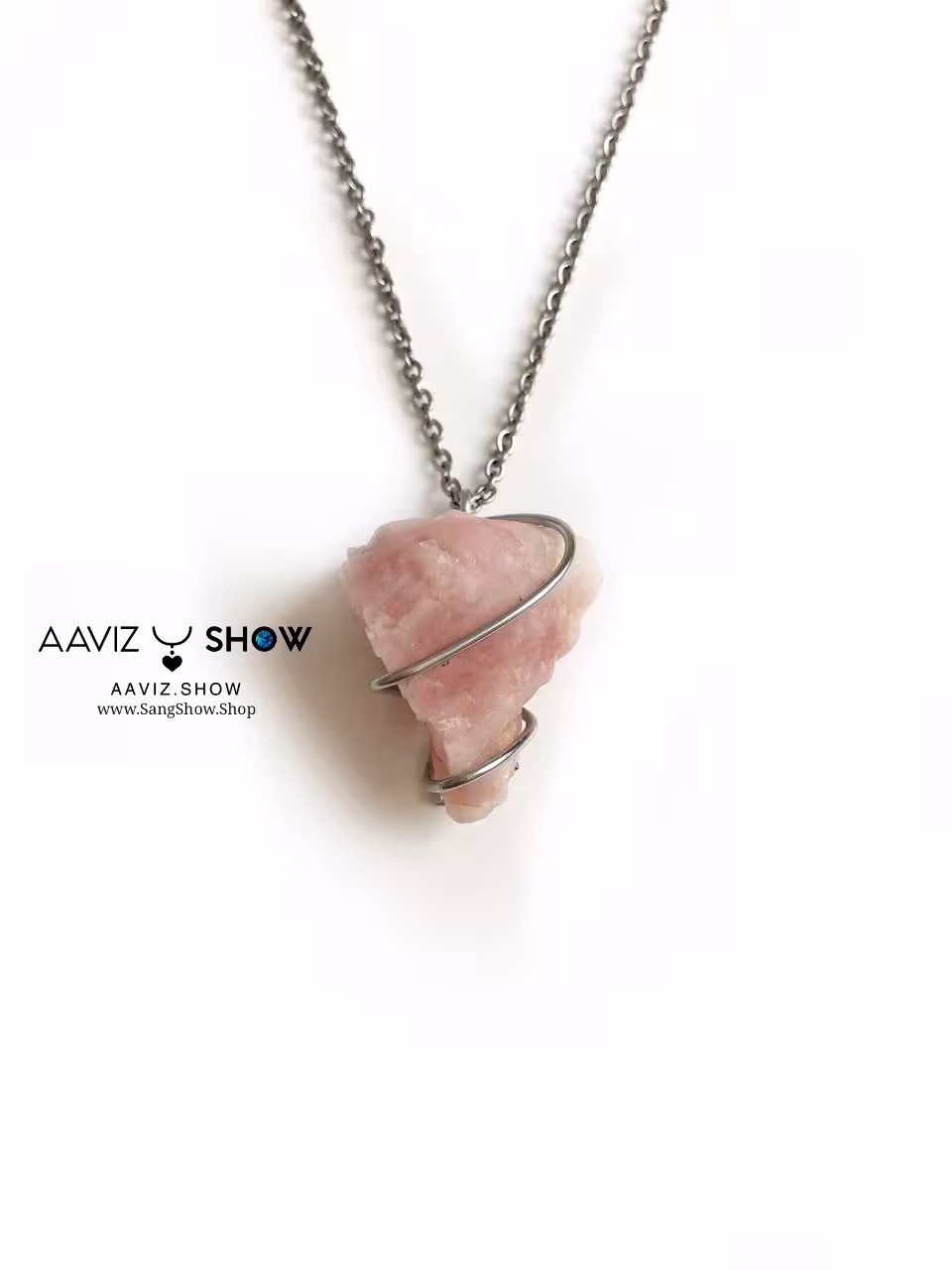 گردنبند سنگ راف رز کوارتز معدنی A131