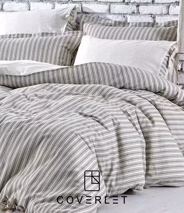 روتختی راه راه سبز کرم دونفره کاوری مدل Ala