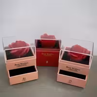 جعبه جواهرات باکس گل دار کشویی قرمز وارداتی با رز جاودان