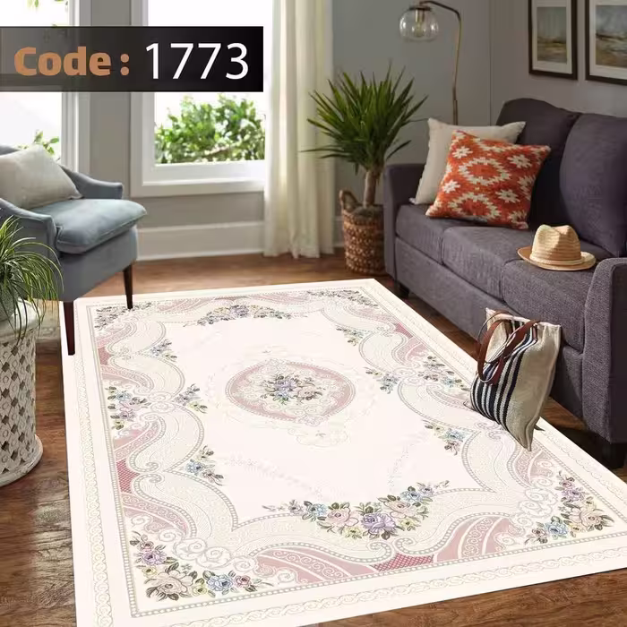 کاورفرش روفرشی دورکشدار گوشه لیفه ای کرم  قهوه ای کد 1773