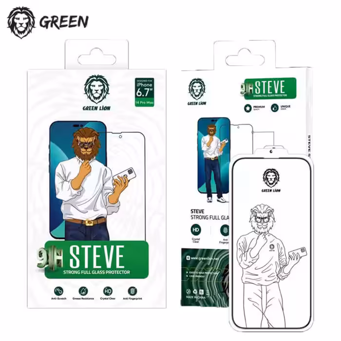 گلس مقاوم iPhone 14 Pro Max گرین لاین Green Lion Steve Full Glass