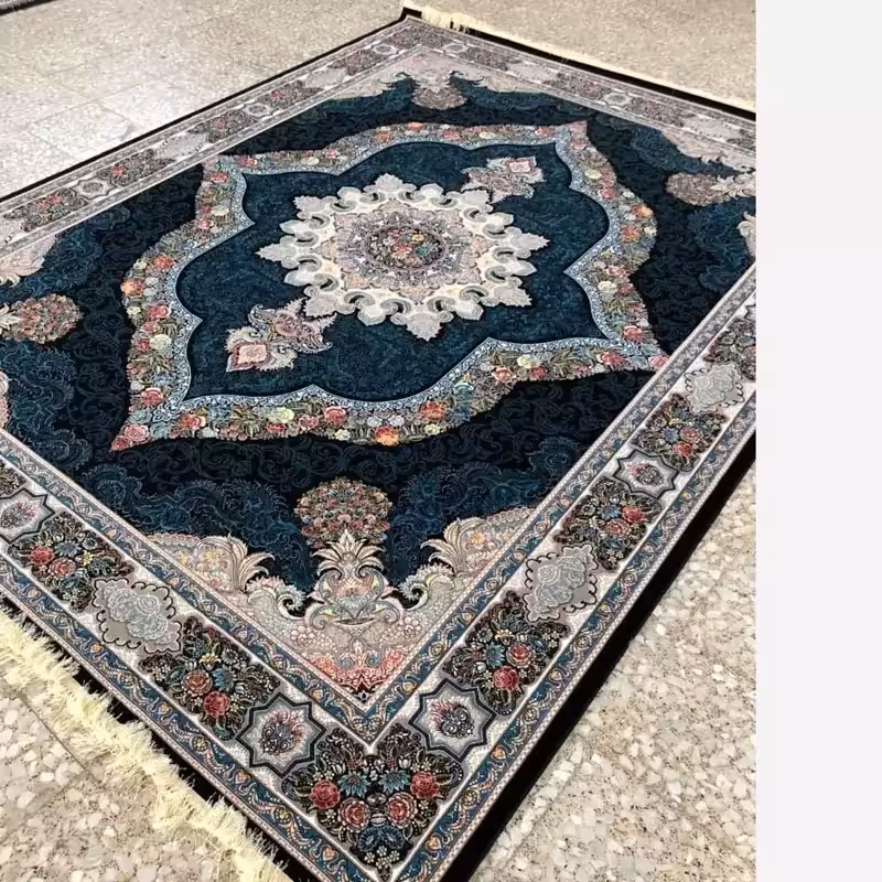 فرش 700شانه ماشینی کاشان 100درصد آکرلیک طرح کاریناسرمه ای9متری(باارسال رایگان)