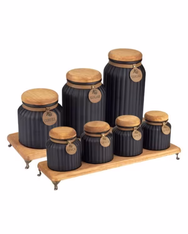 ست پاسماوری و ادویه 7 پارچه درب چوبی گلس کالر رنگ مشکی (شهرستان(تیپاکس)و پیک(تهران))