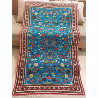  فرش ابریشم آبی فیروزه ای 1ونیم متری دستباف

