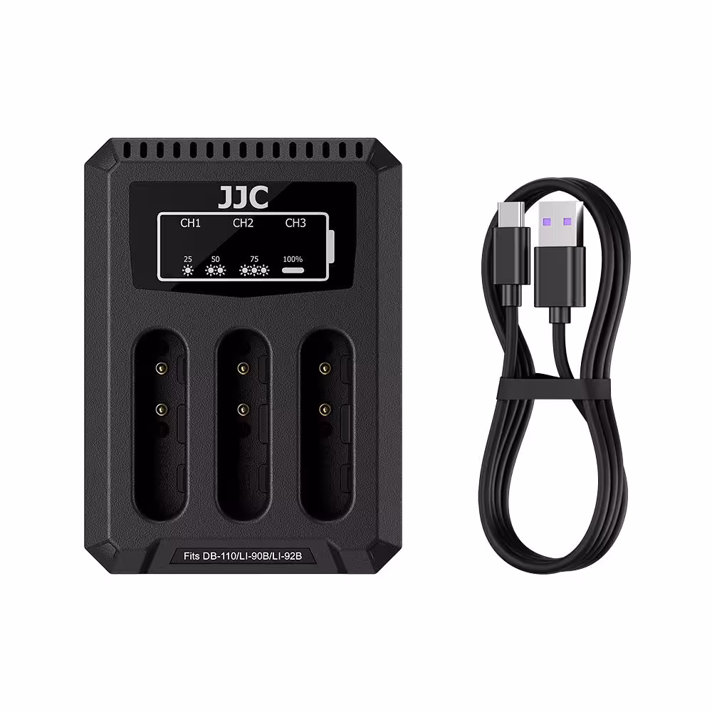 شارژر سه قلو تایپ سی باتری دوربین اولیمپوس جی جی سی مدل DCH-110TC