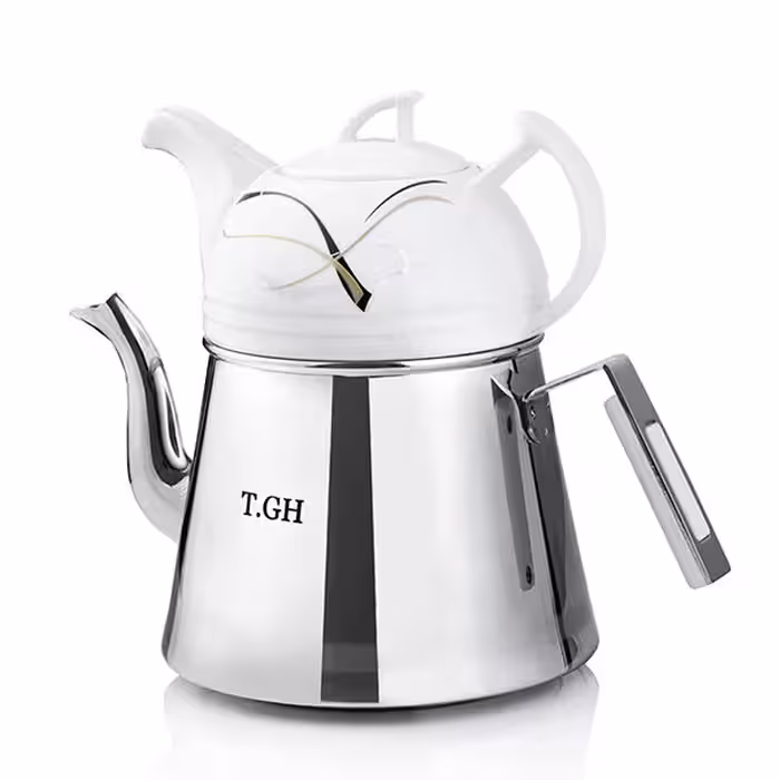 کتری قوری لوله دار قیطاسی 2.5 لیتری مدل 30800 براق کف چدن