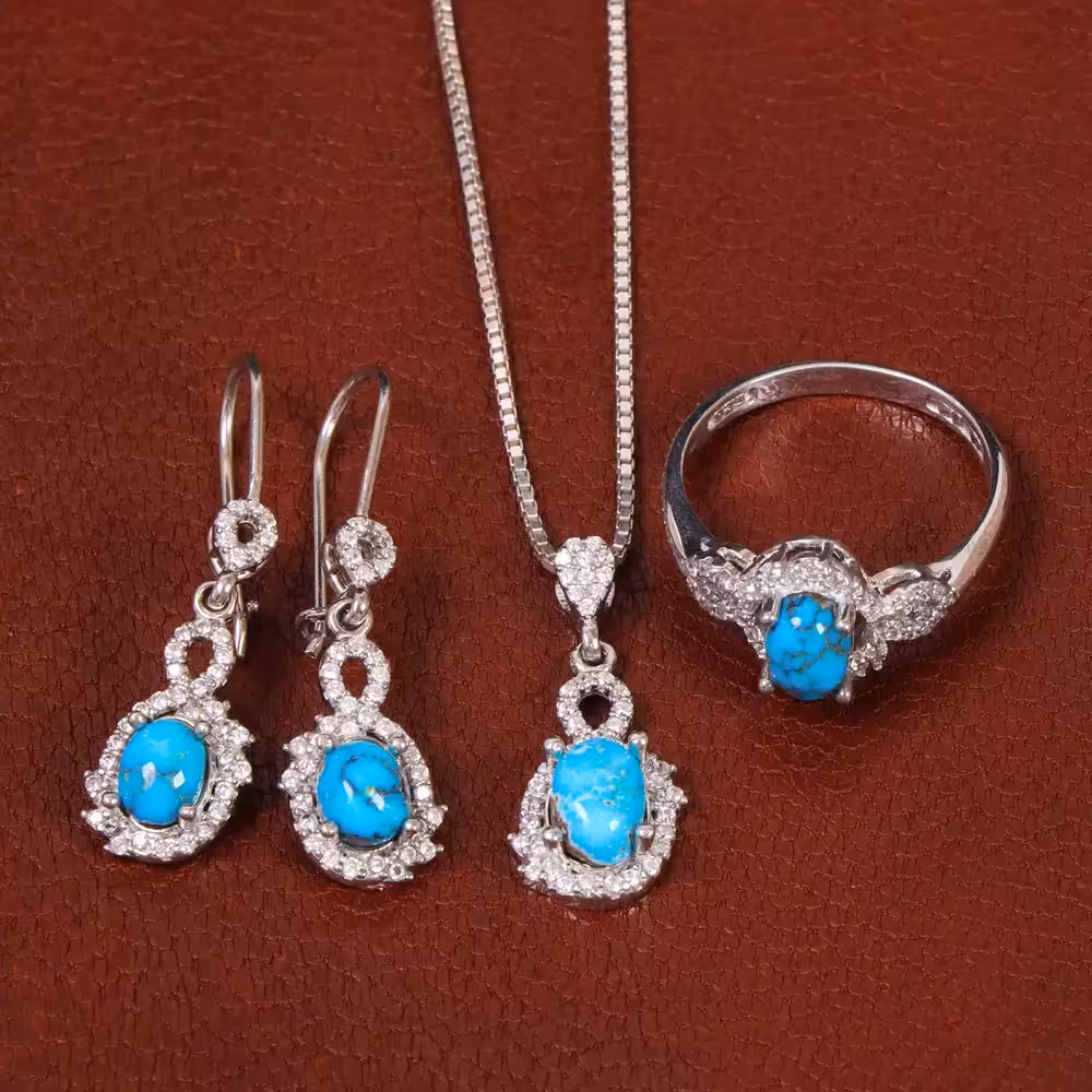 نیم ست فیروزه زنانه کد 30264 - جواهری مشاهیر