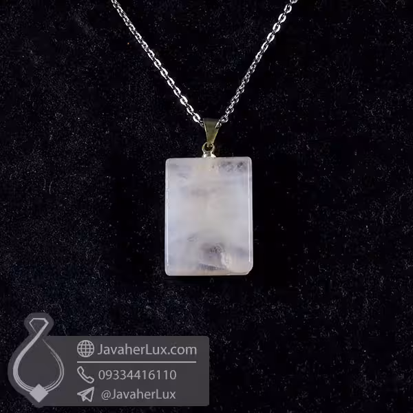 گردنبند سنگ رز کوارتز تراش مستطیل _ کد : 400396