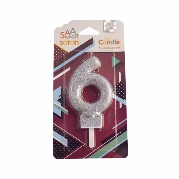 شمع تولد عدد 6 نقره ای اکلیلی