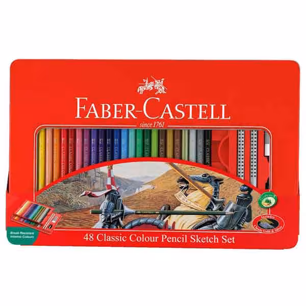 مداد رنگی 48 رنگ فابر کاستل کلاسیک جعبه فلزی (sketch set)
