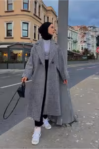 کاپشن پشمی بزرگ با الگوی ماهی پرنده - 10030