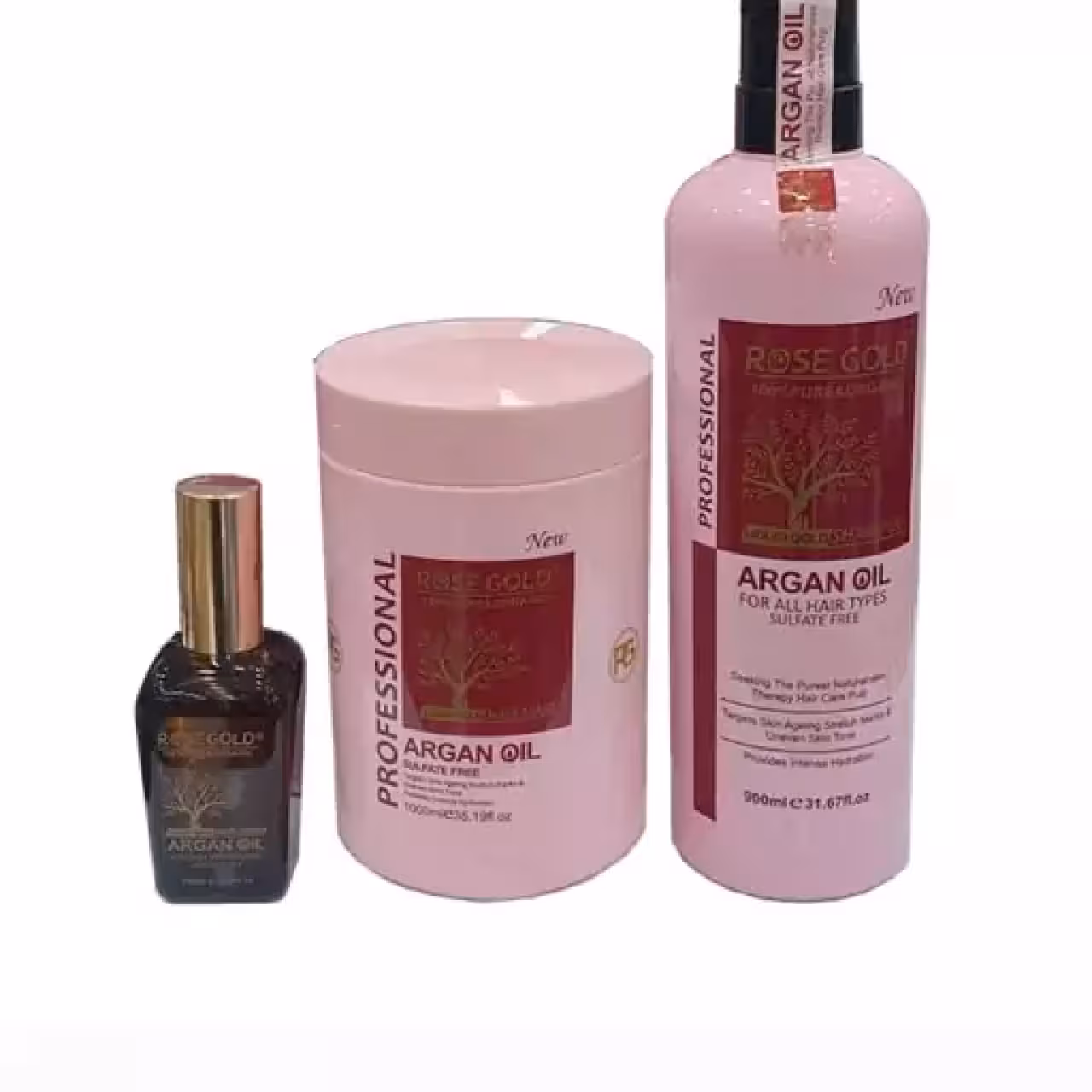 پک شامپو و ماسک و روغن مو آرگان رزگلد Rose Gold بدون سولفات