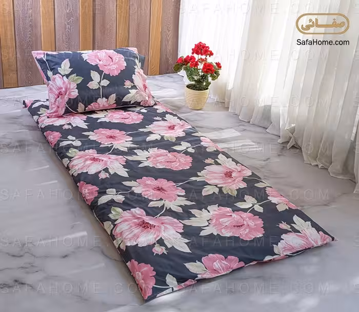 کاور تشک زمینی گلدار سورمه ای