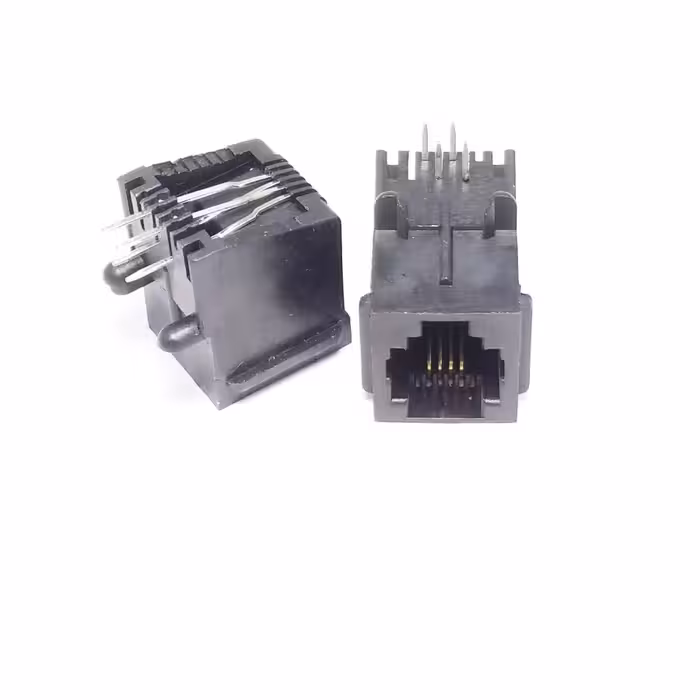 سوکت Rj-11 مادگی رایت انگل روبردی 4 پایه، Rj-11 Socket Female 6P4C Right angle Board Mount