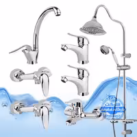 ست 7 عددی شیرآلات برند آیدا صنعت مدل قهرمان | شیر ظرفشویی   2 عدد روشویی   حمام   2 عدد توالت   علم دوش شیپوری | کروم براق