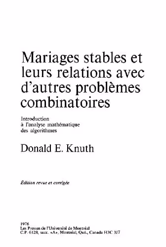 خرید و دانلود نسخه کامل کتاب Mariages stables et leurs relations avec d&#039;autres problèmes combinatoires: introduction à l&#039;analyse mathématique des algorithmes