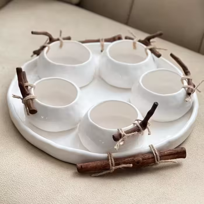 پیاله و سینی سرامیکی(هفت سین)مرمرسرامیک