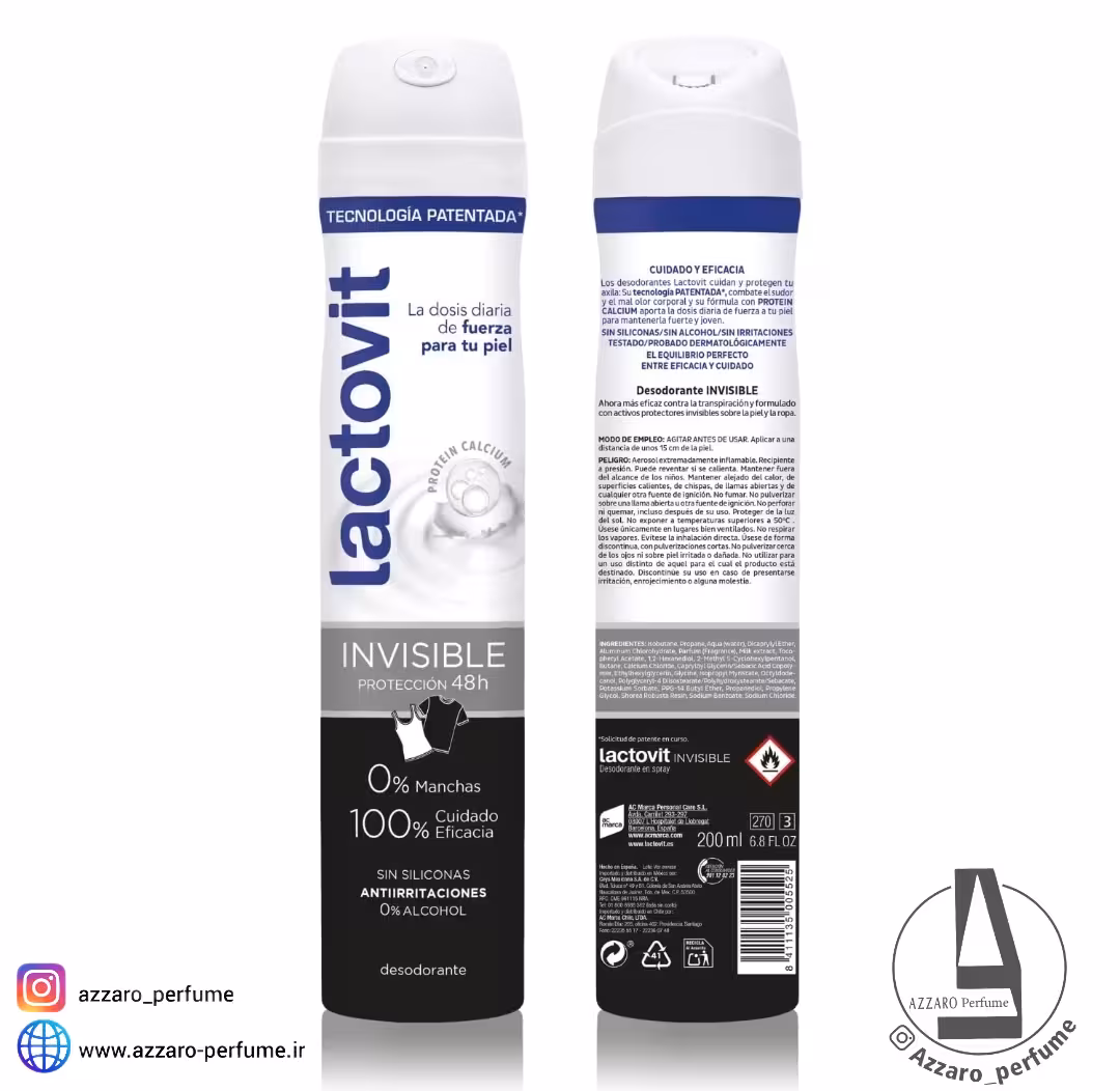 اسپری دئودورانت لاکتویت LACTOVIT مدل INVISIBLE حجم 200 میل