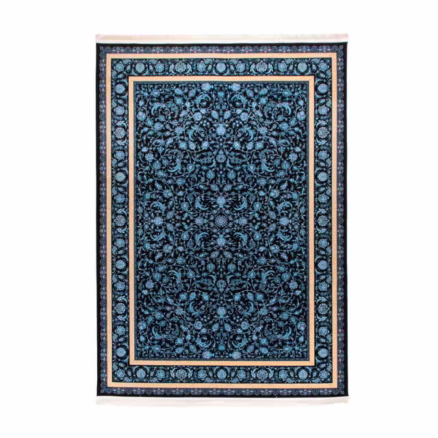 فرش ماشینی دنیای فرش طرح افشان گلریز زمینه سورمه ای