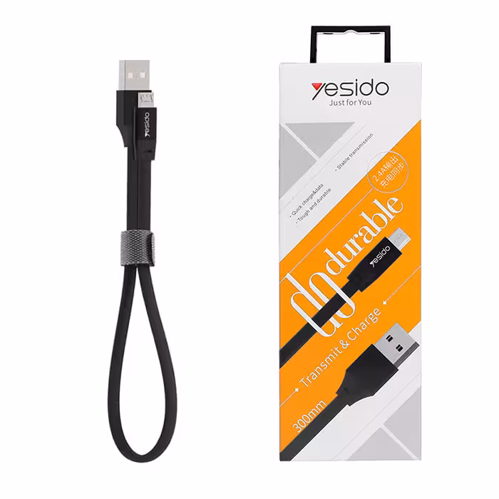 کابل USB به microUSB یسیدو YESIDO CA17 طول 30سانتیمتر 2.4 آمپر