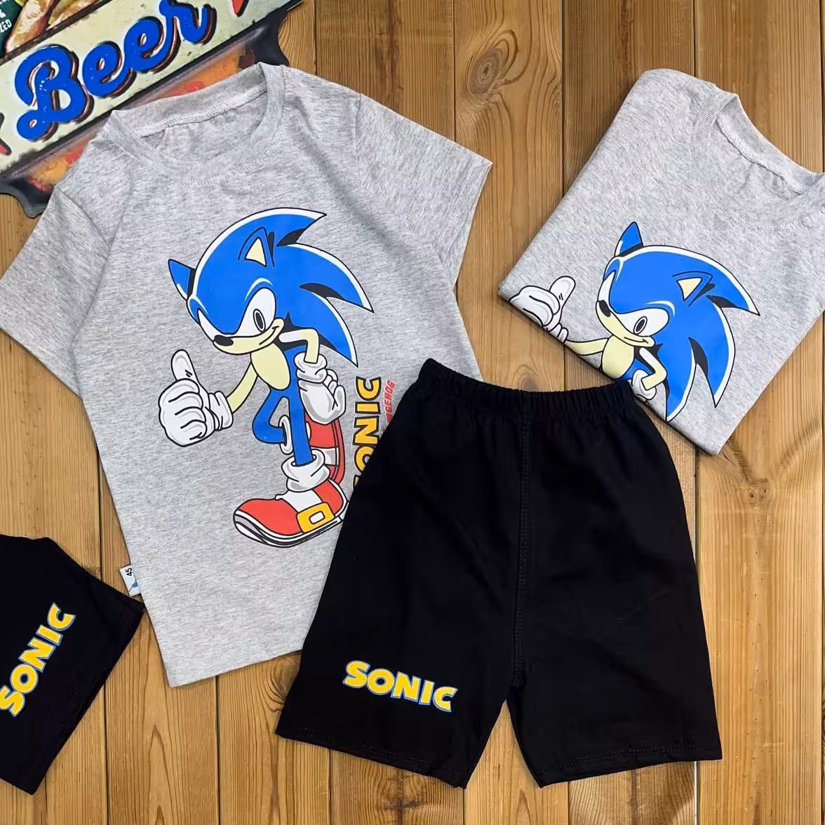 لباس پسرانه تیشرت و شلوارک  طرح سونیک  از سایز 40 تا 55 