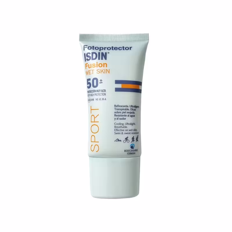کرم ضد آفتاب بی رنگ ایزدن SPF 50 مدل fusion sport مناسب انواع پوست حجم 50 میلی‌لیتر