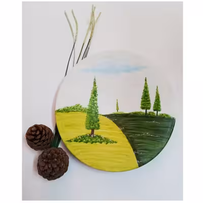 بشقاب دیوارکوب سفالی طرح دشت زیبای من کد 14 مجموعه 3 عددی