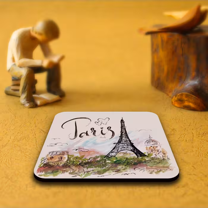 زیر لیوانی لوکسینو مدل پاریس طرح برج ایفل مجموعه 6 عددی