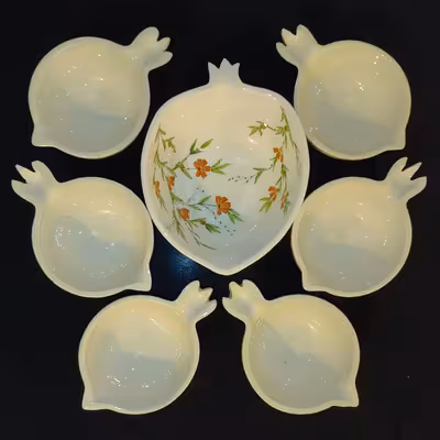 آجیل خوری سرامیکی هیوا طرح نارگل گل و مرغ کد 11311859 مجموعه 7 عددی