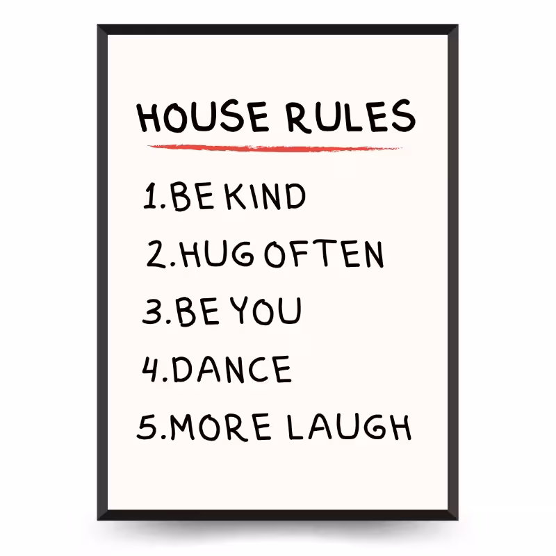 تابلو دکوراتیو فانتزی نوشته House Rules مشکی