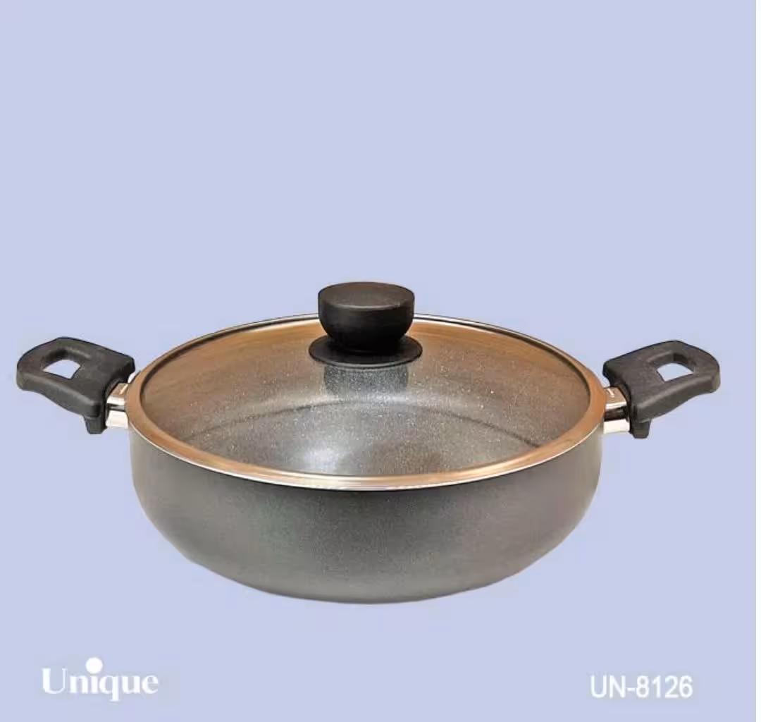 تابه دو دسته سایز 28 کف گرانیت طوسی تیره یونیک کد UN-8126