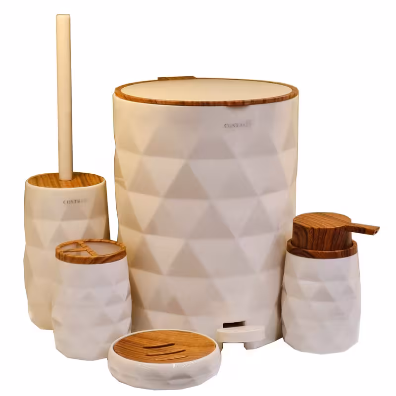 ست سرویس بهداشتی 5 پارچه کنتراست مدل طرح چوب کد RM6400 | کالا مکس