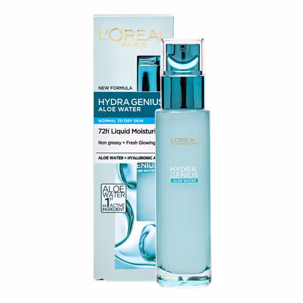 آبرسان لورال مدل Hydra Genius Aloe Water مناسب پوست نرمال تا خشک حجم 70 میل