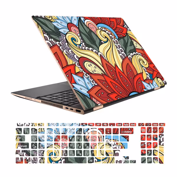 استیکر لپ تاپ طرح Flower کد 09 مناسب برای لپ تاپ 15.6 اینچ به همراه برچسب حروف فارسی