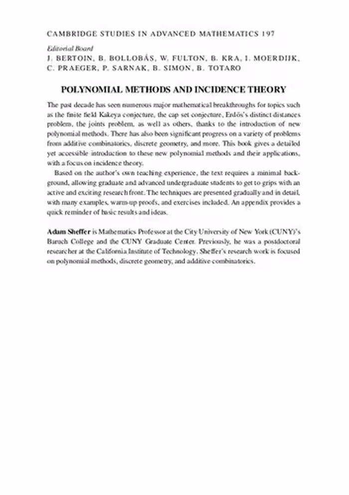 خرید و دانلود نسخه کامل کتاب Polynomial Methods and Incidence Theory