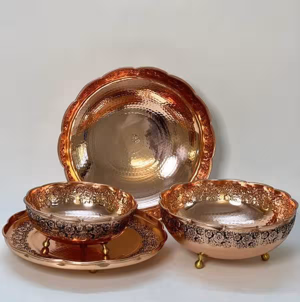 ست پذیرایی گلبرگ مسی سه پایه