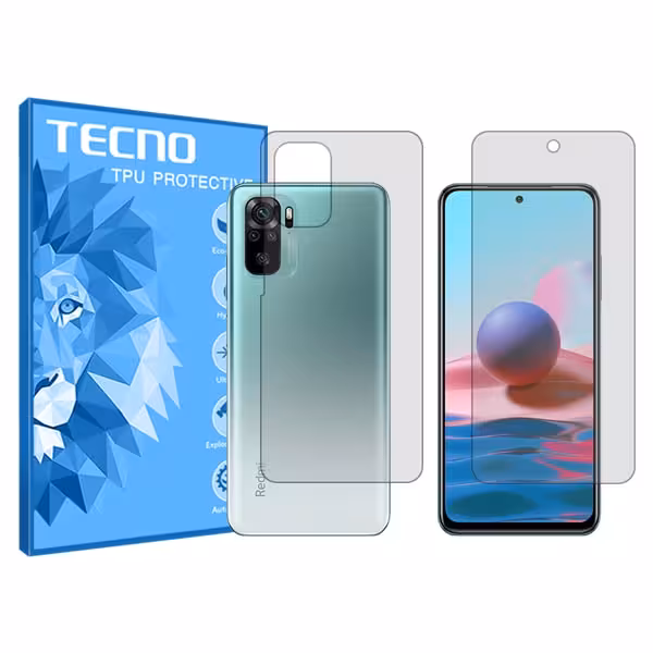 گلس صفحه نمایش و پشت گوشی شیائومی Redmi Note 10 4G مدل هیدروژلی شفاف برند تکنو کد SS