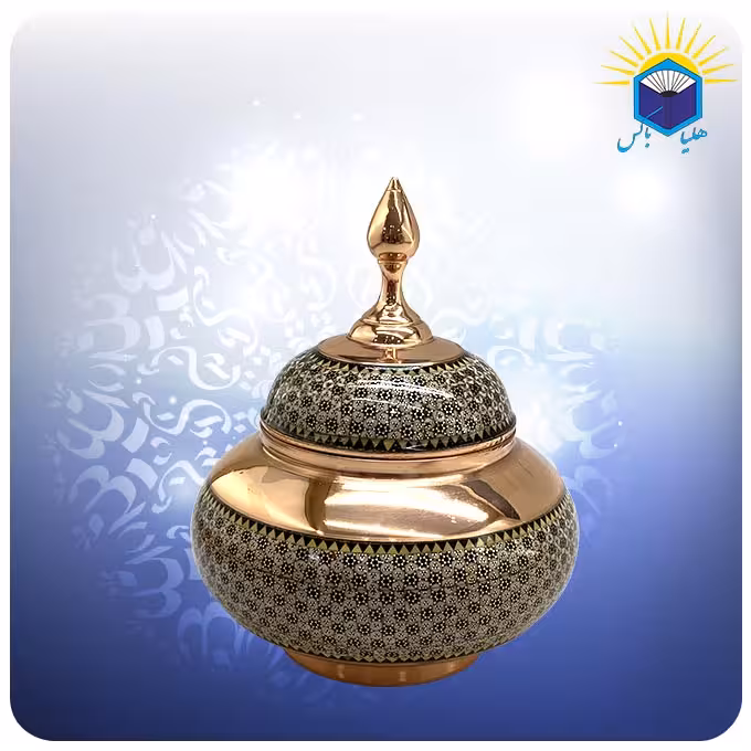 قندان سیبی مس و خاتم کاری کوچک